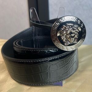 Versace Silver Medusa Crocodile Embossed Belt Buckle. Like new!
